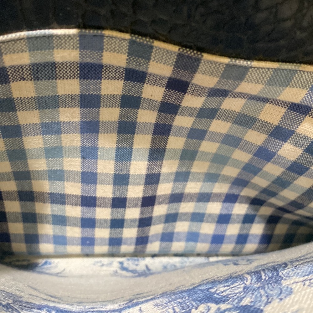 BRIGHTON “Martine” Blue Toile Canvas/ Black Croc Embossed Leather Tote Bag - Picture 8 of 16
